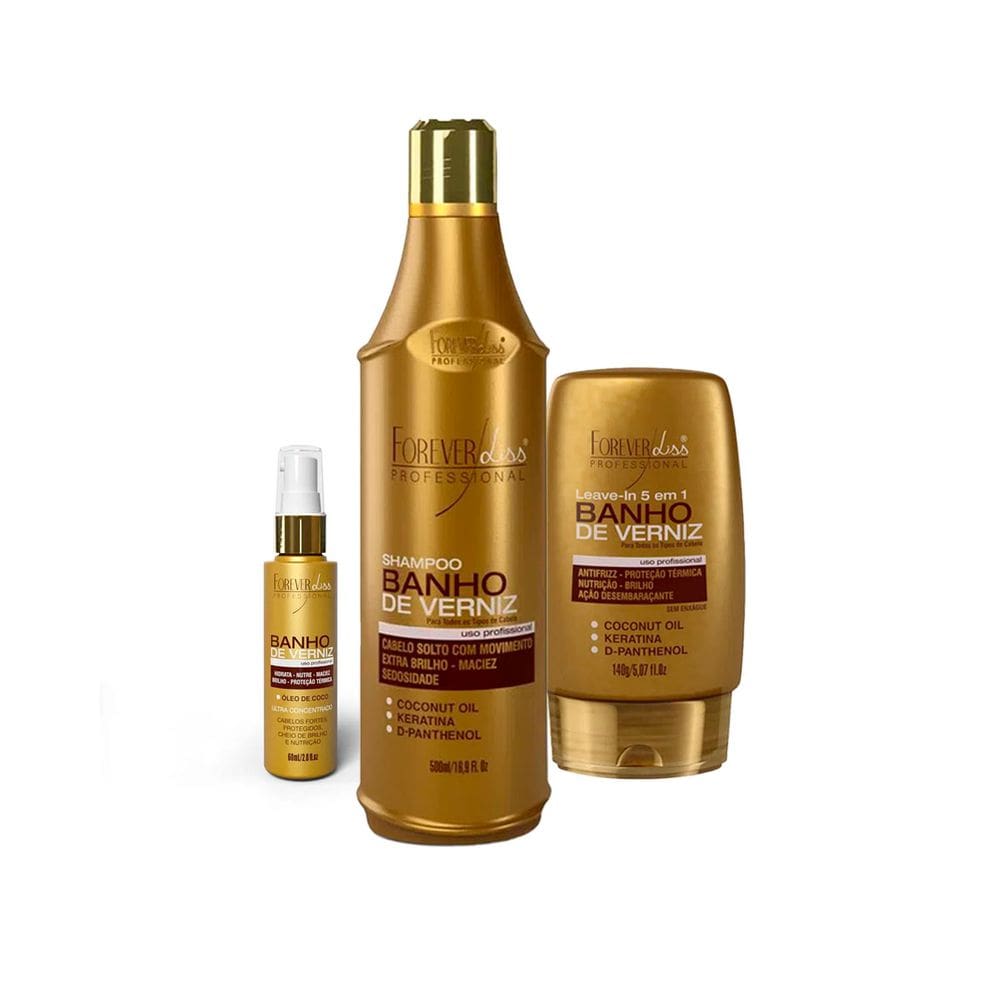 Kit Banho de Verniz Shampoo, Leave-in e Serum Forever Liss