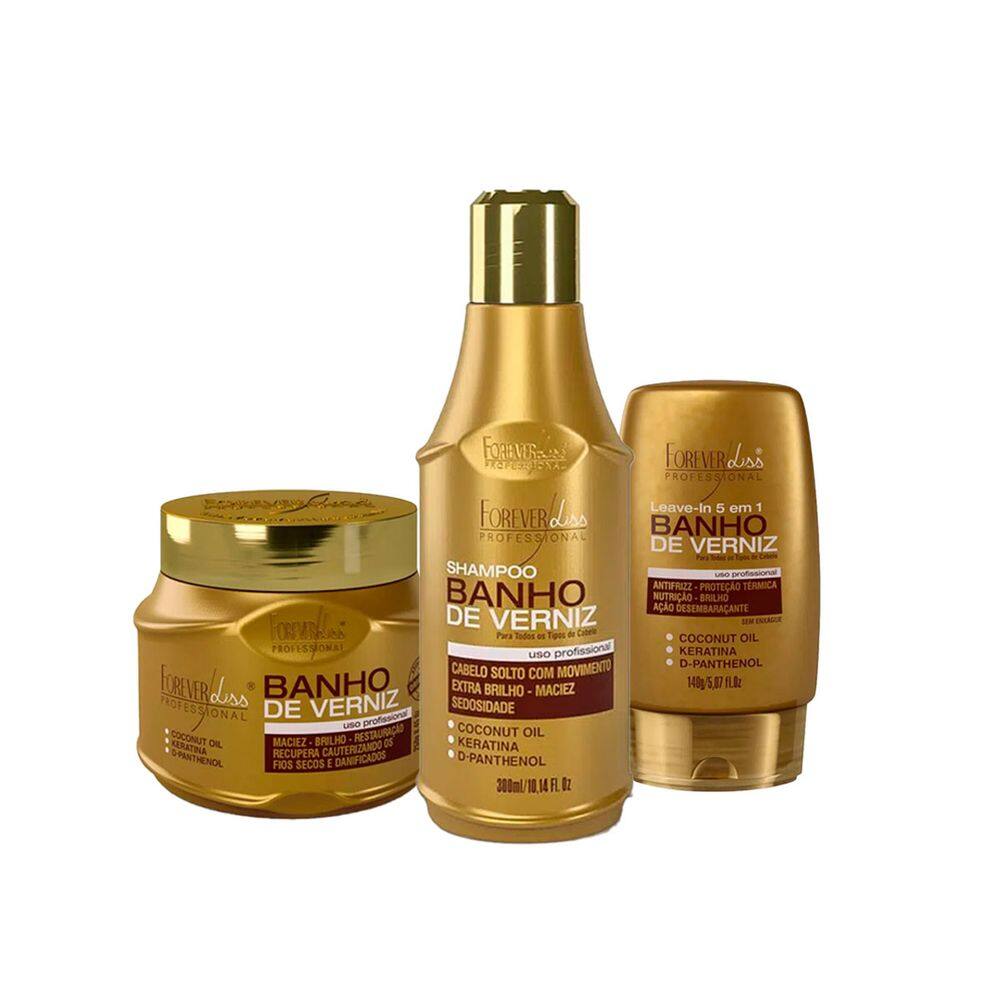 Kit Banho de Verniz Sham. Leave-in, Másc. 250g Forever Liss