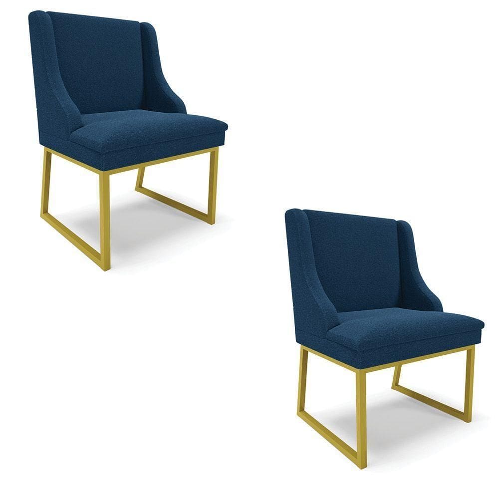 Cadeira Sala De Jantar Industrial Dourado Kit 2 Liz Bouclê Azul D03 - D`rossi