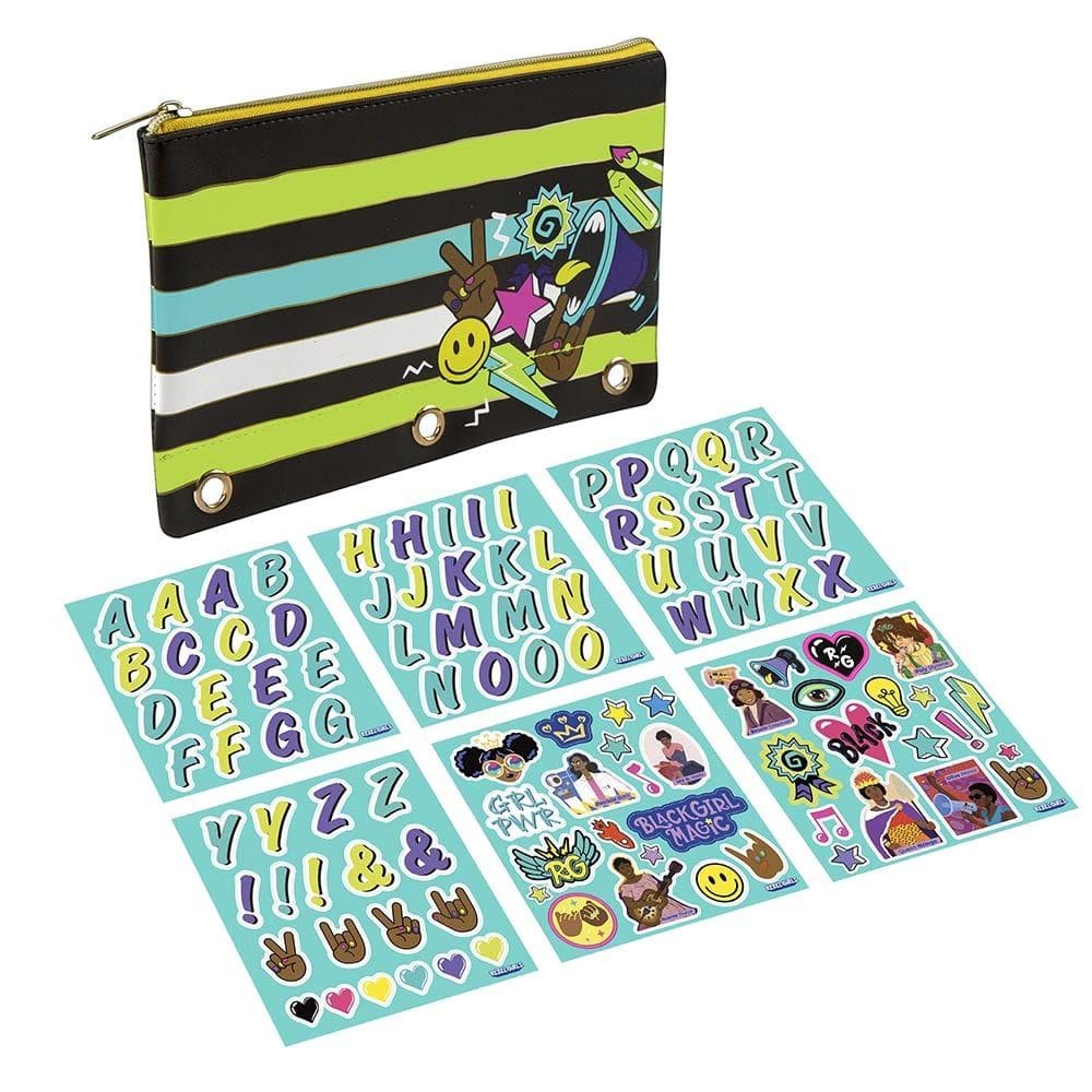 Bolsa de lápis Fashion Angels Rebel Girls, fichário de 3 anéis com adesivos