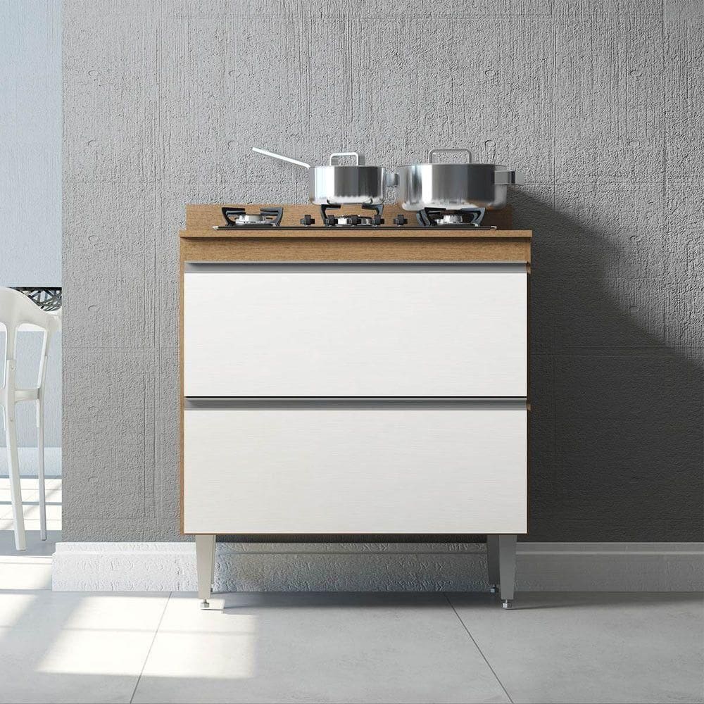 Balcão Sabrina Para Cozinha 2 Gvts 80x88cm Mdp Menu Móveis Avelã Branco