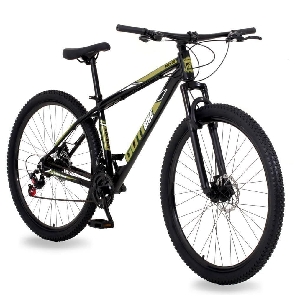 Bicicleta Aro 29 Gott 21 Marcha Câmbio Shimano Freio A Disco 19 Preto Dourado