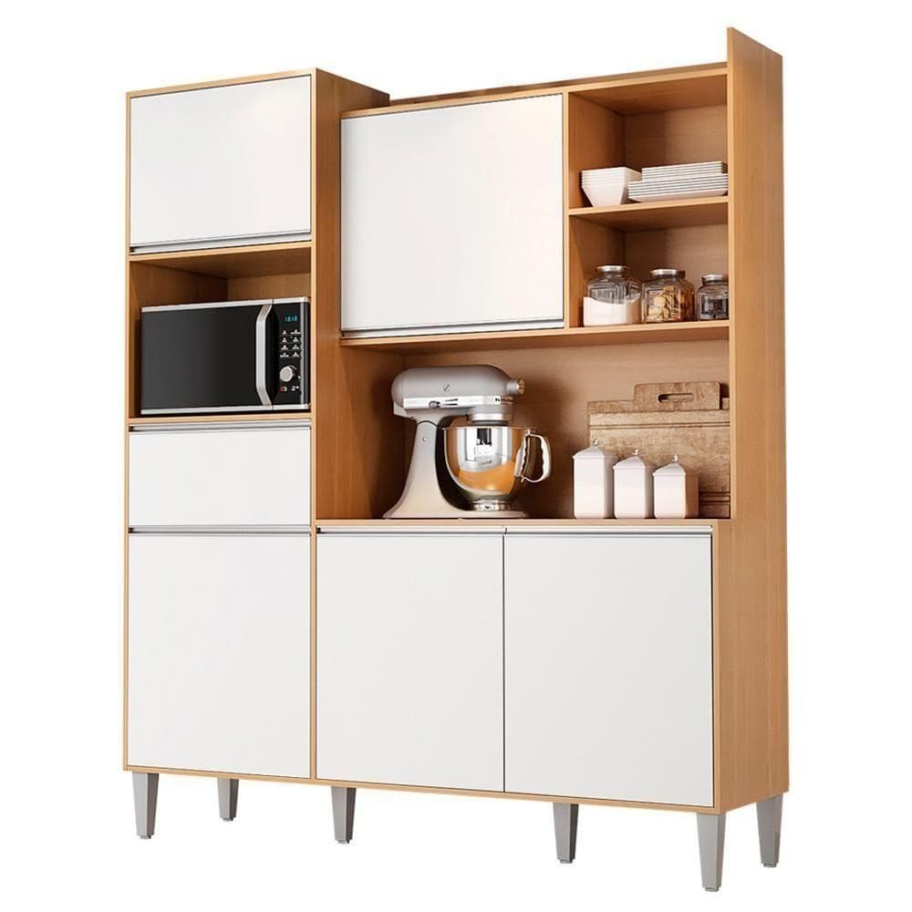 Cozinha Compacta Isabel 5 Portas E 1 Gaveta Amêndoa-branco - Ajl Móveis Amêndoa-branco