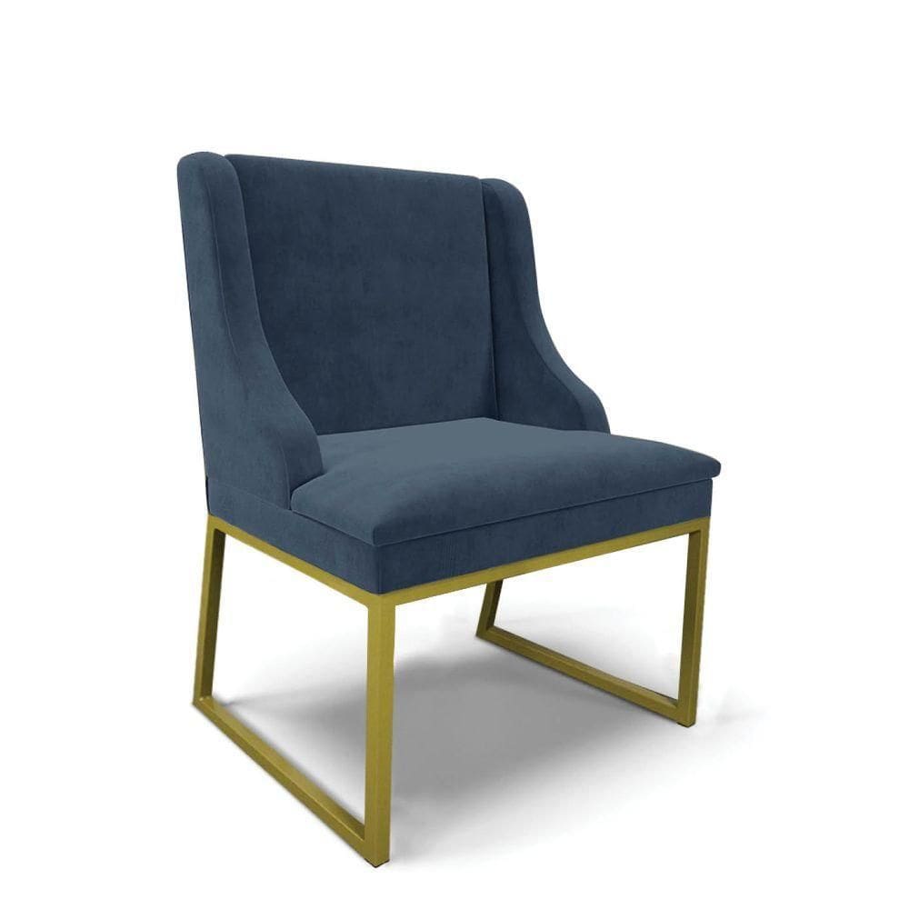 Cadeira Sala De Jantar Industrial Dourado Liz Suede Azul Marinho D03 - D`rossi