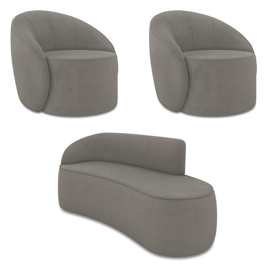 Sofá 3 Lugares Orgânico 180cm Morgan E 2 Poltronas Lua Suede Grafite D03 - D`rossi