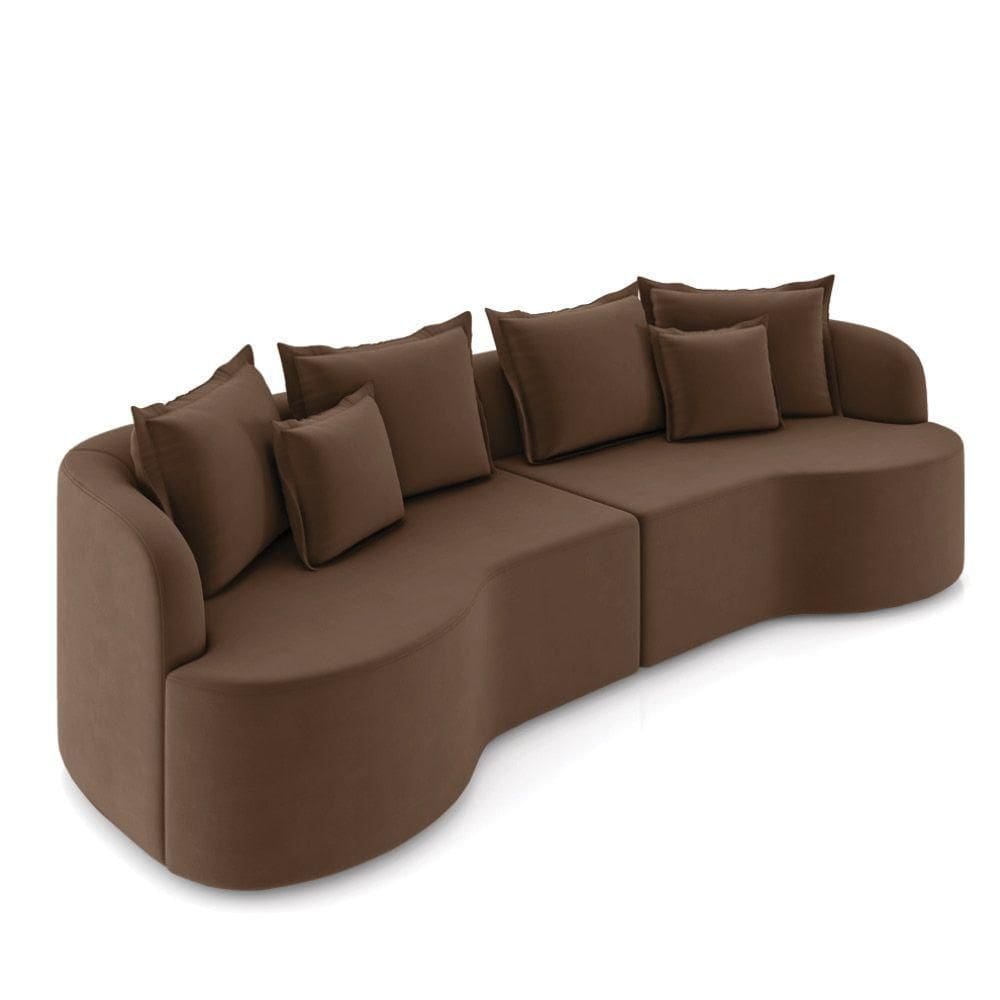 Sofá 5 Lugares Orgânico Living 290cm Mersa Veludo Marrom K01 - D`rossi