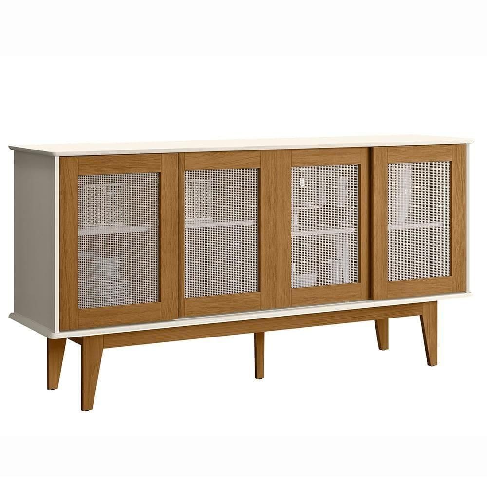 Balcao Buffet Detroit 4 Portas Correr 164 Cm Off White Nature Tebar