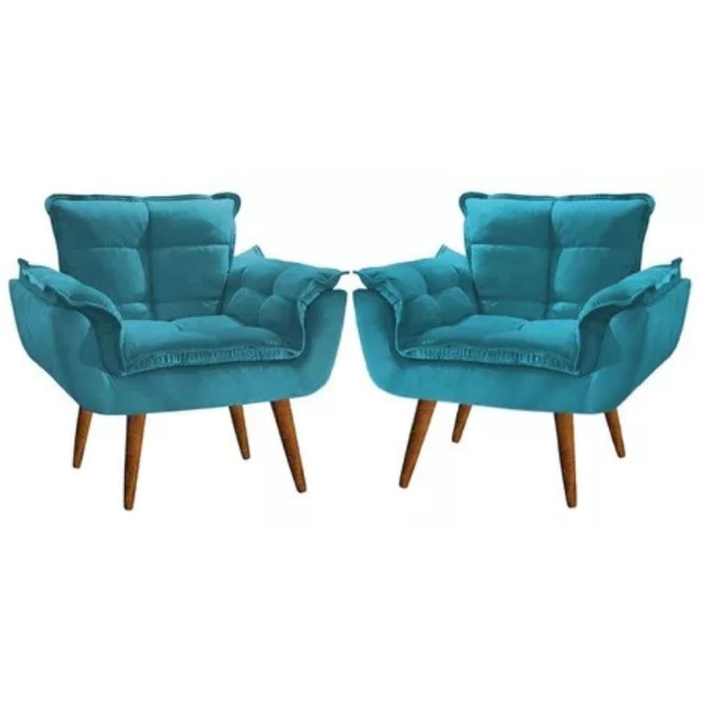 2 Poltronas Opala Decorativa Reforçada Suede Azul Tifany