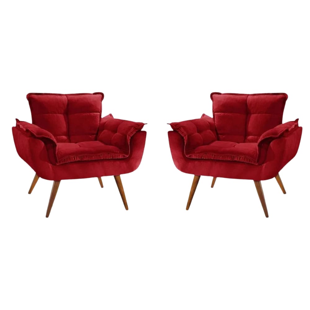 2 Poltronas Opalla Decorativa Reforçada Suede Vermelho