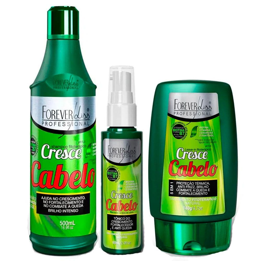 Kit Cresce Cabelo Shampoo Leave-in e Tônico Forever Liss