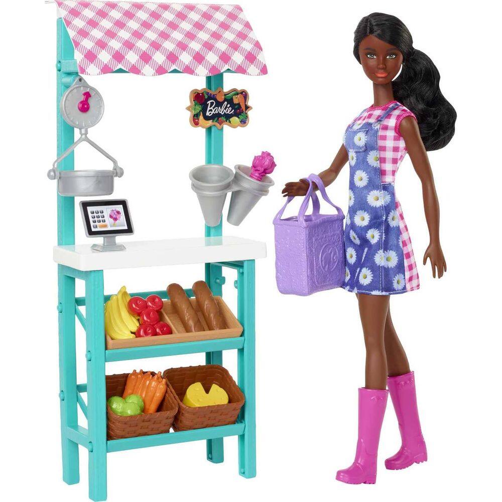 Playset Barbie Careers Farmers Market com boneca morena