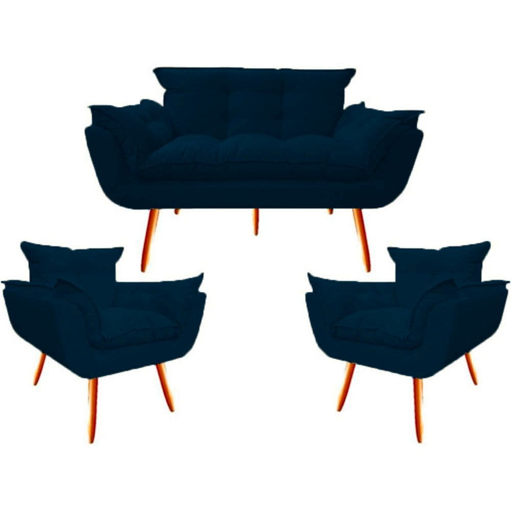 2 Poltr e Namo Opala Decorativa Reforçada Suede Azul Marinho