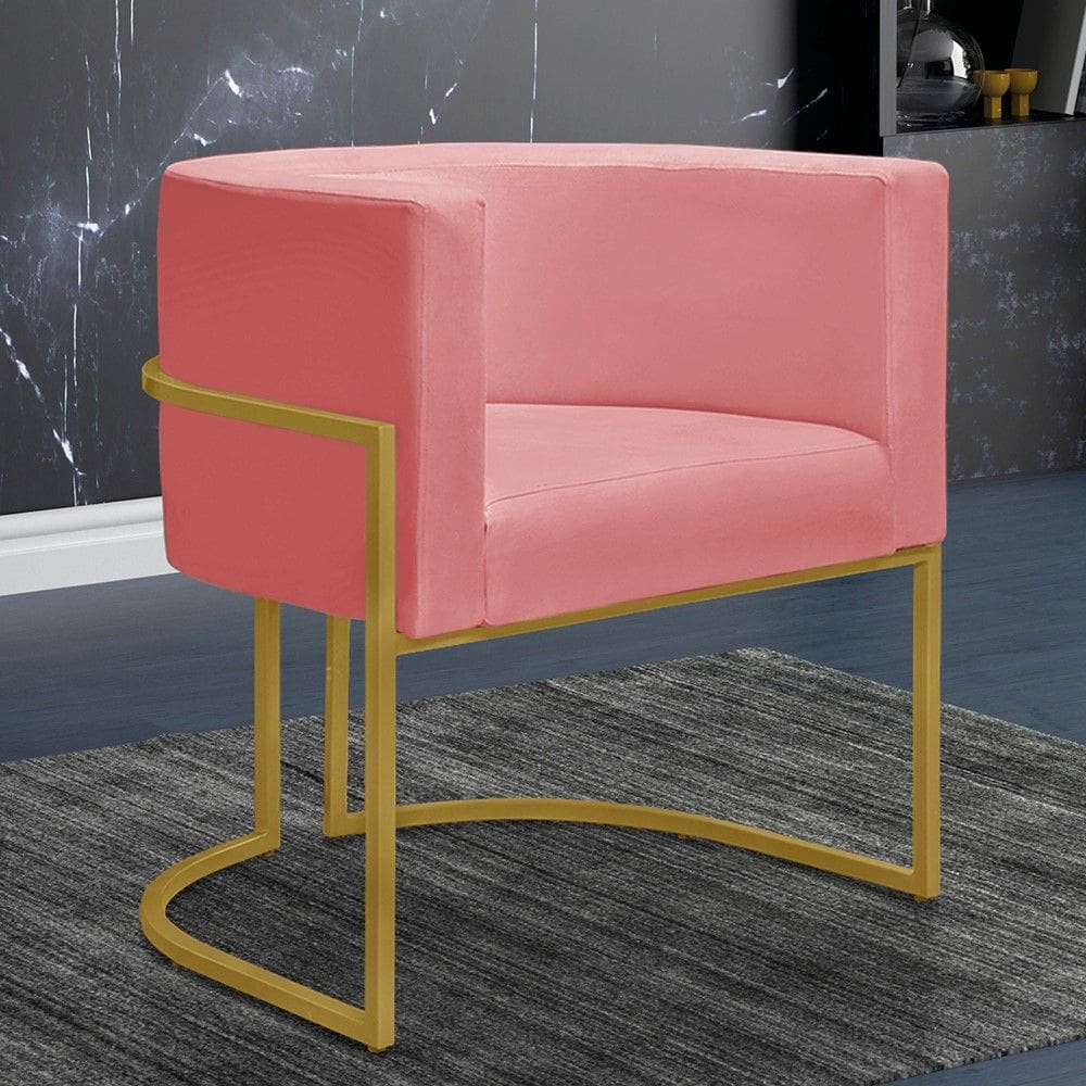 Poltrona Decorativa Nayara Base Ferro Dourado Suede Rose
