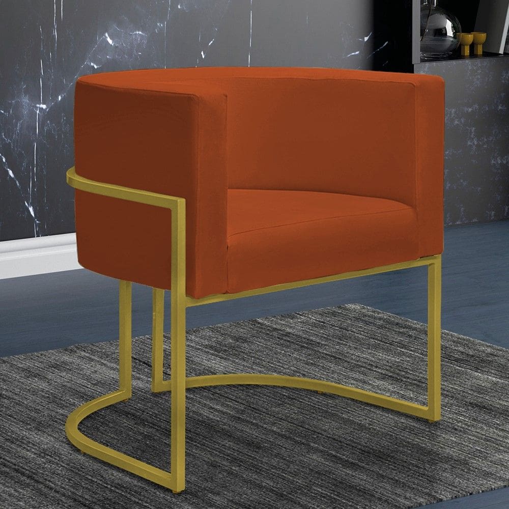 Poltrona Decorativa Nayara Base Ferro Dourado Suede Terracota