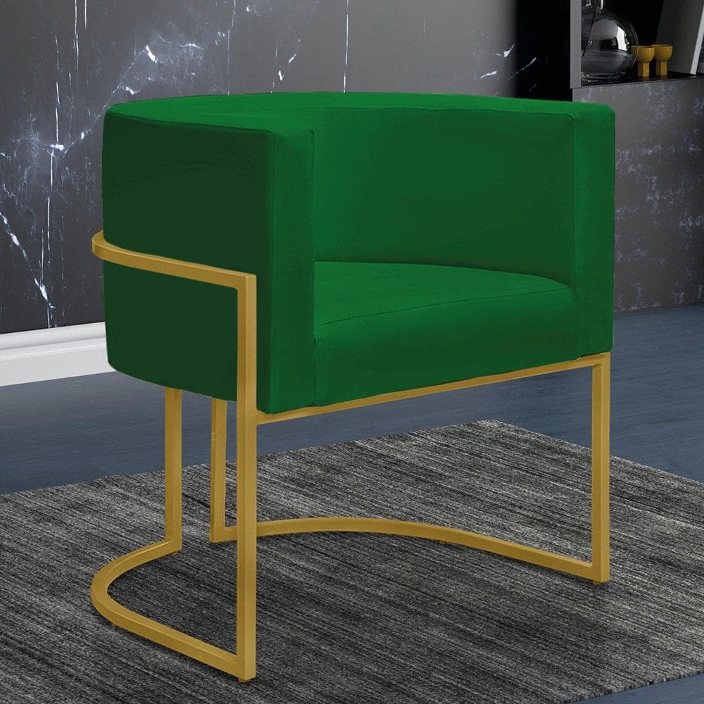 Poltrona Decorativa Nayara Base Ferro Dourado Suede Verde