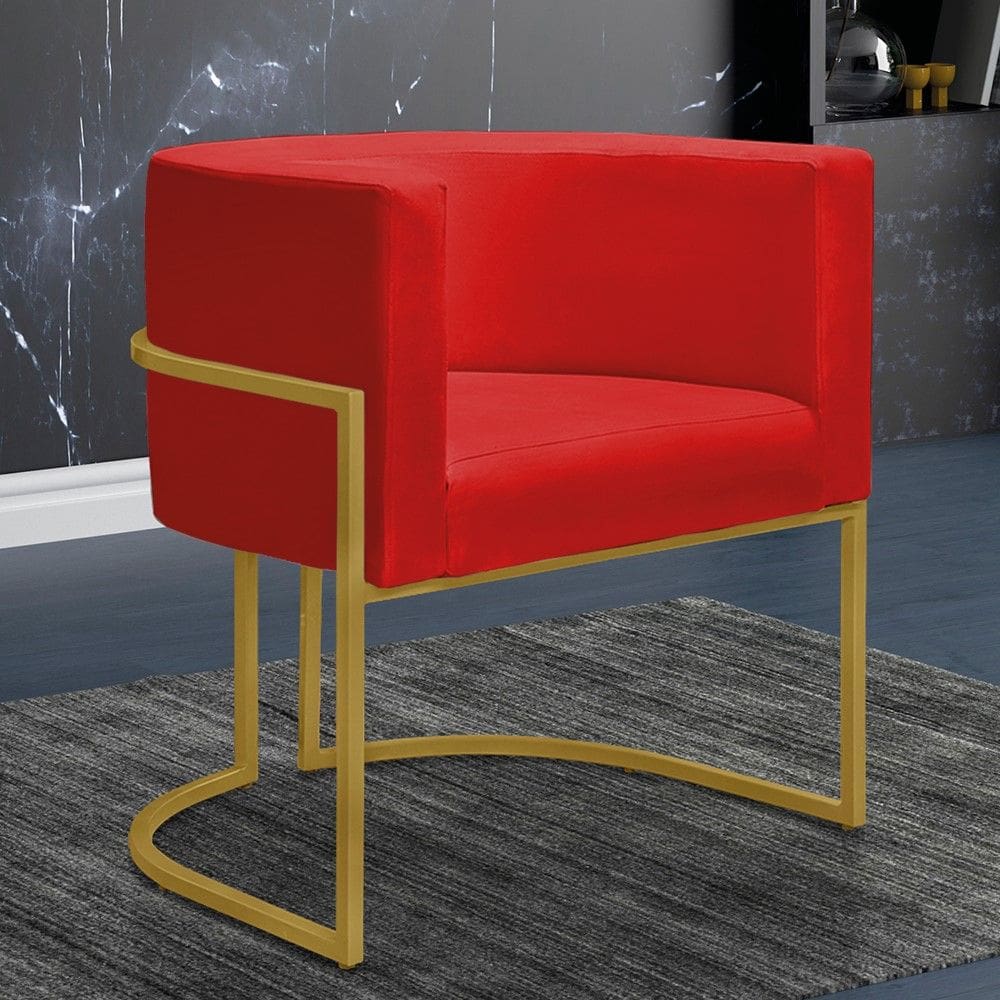 Poltrona Decorativa Nayara Base Ferro Dourado Suede Vermelho