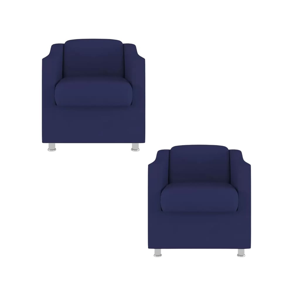 Kit 2 Poltronas Decorativa Reforçada Recepção Clinica Salão Suede Azul Marinho