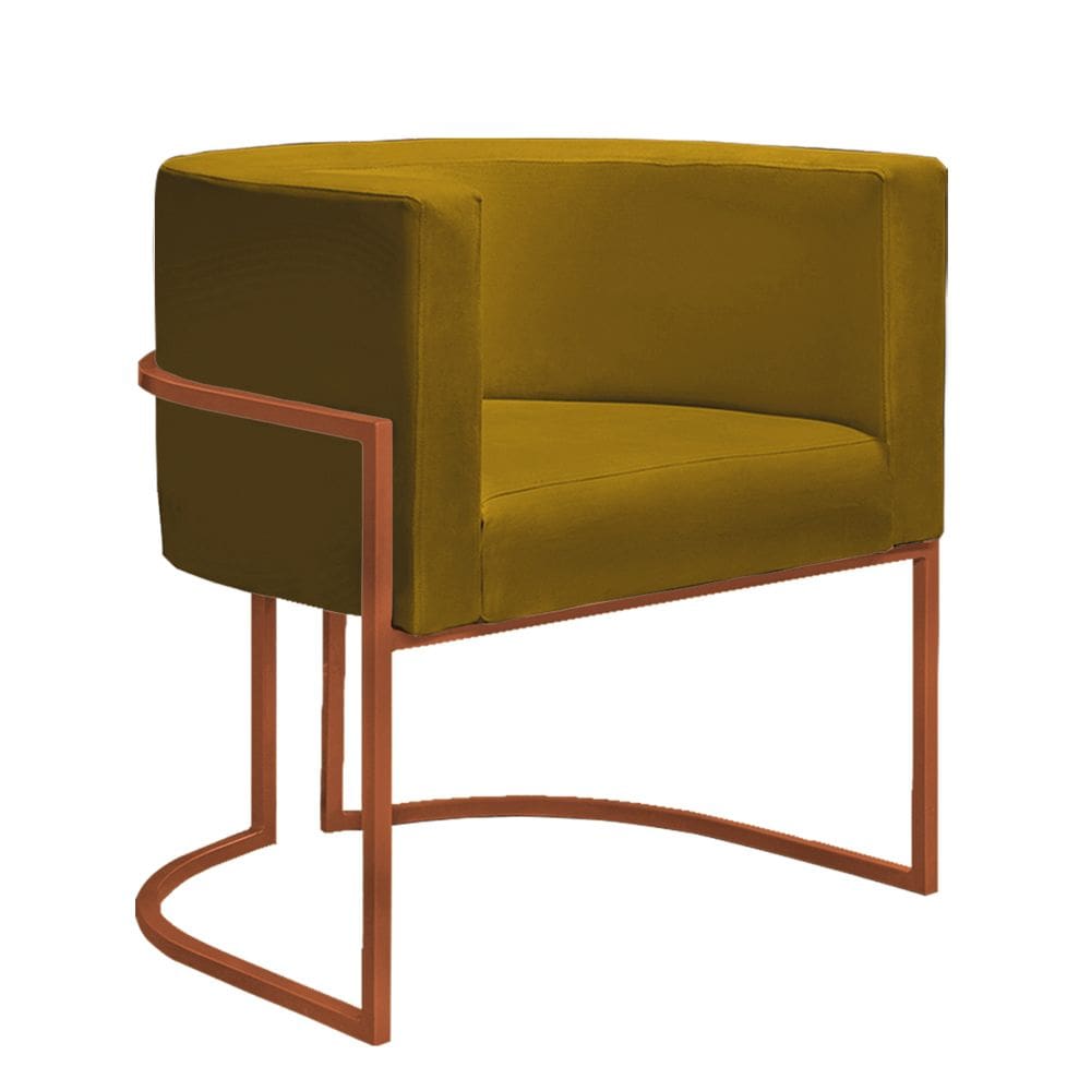 Poltrona Decorativa Nayara Base Ferro Bronze Suede Mostarda
