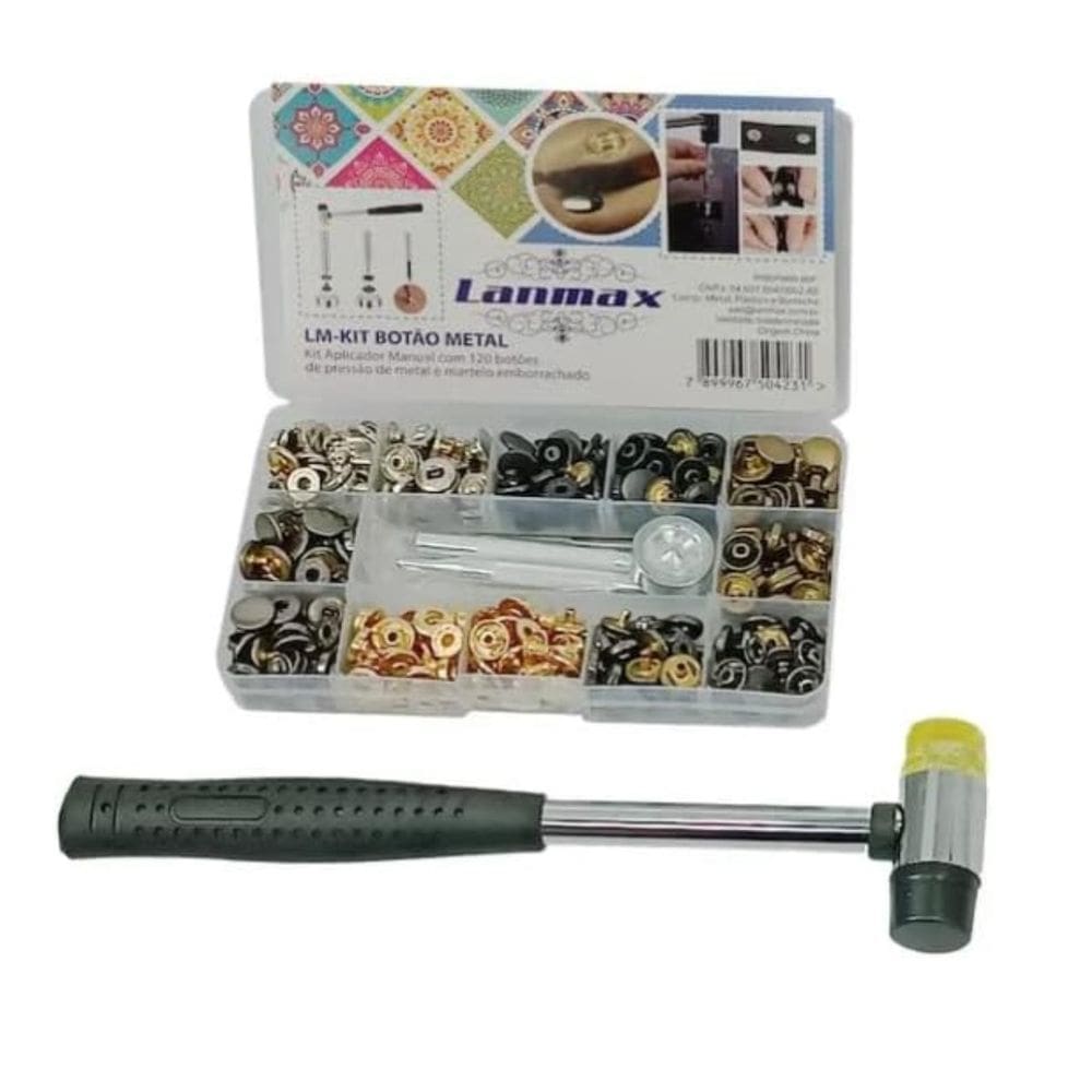 Kit Aplicador Manual Com 120 Botoes Metal+ Martelo