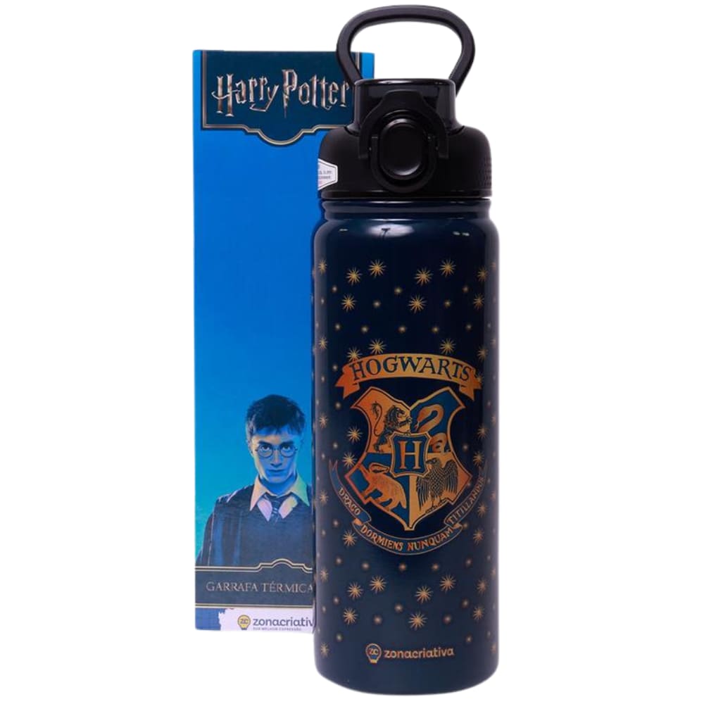 Garrafa Hogwarts Térmica 12 Horas Quente Gelada Grande 650ml C Alça Trava Segurança Canudo Retrátil Oficial Harry Potter