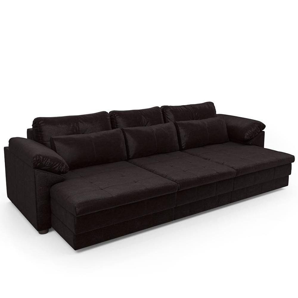 Sofá Retrátil Para Sala De Estar 4 Lugares 332cm Riza S03 Couro Vinho - Lyam Decor