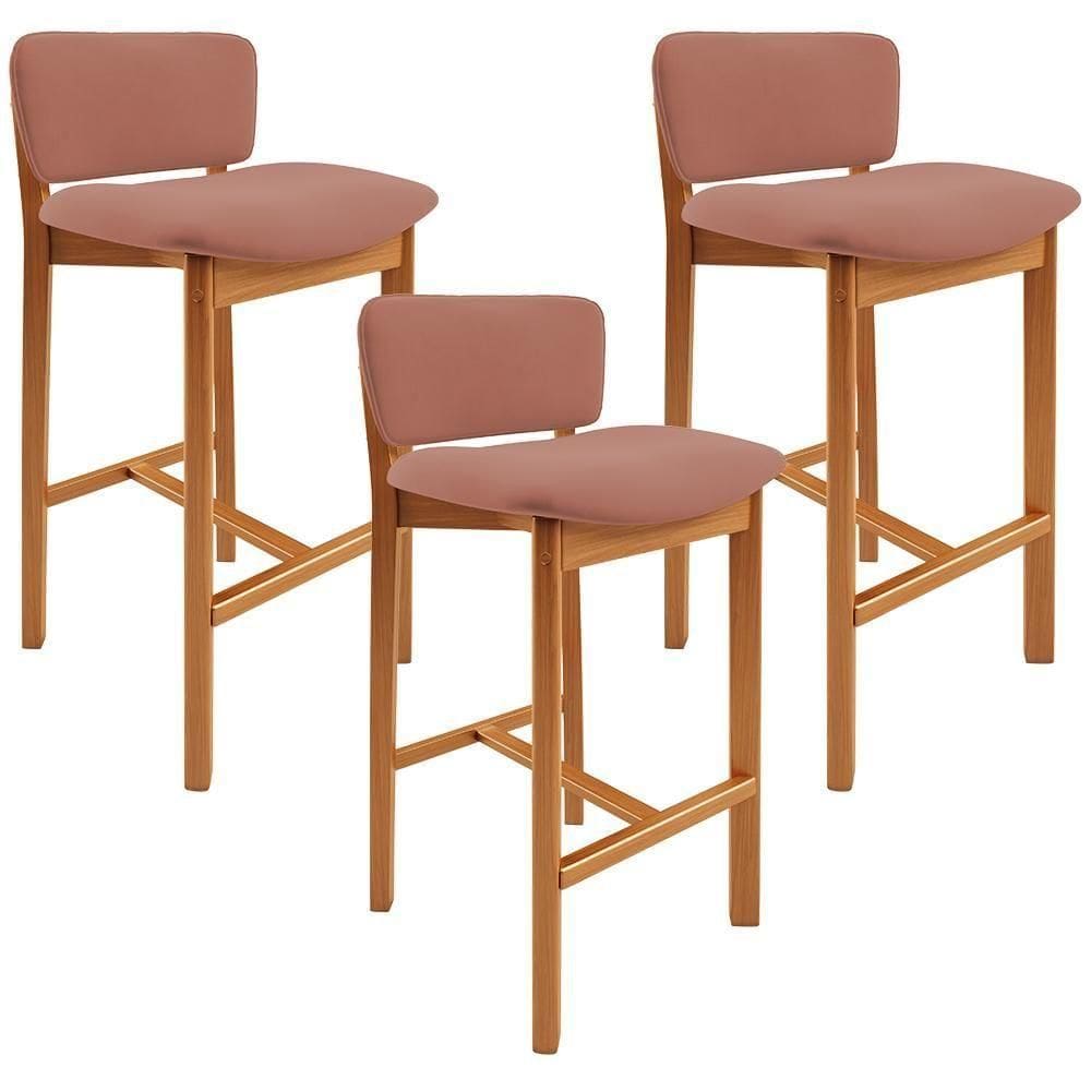 Kit 03 Banquetas Alta Para Cozinha Sala De Jantar Bar Dara L02 Suede Rosê - Lyam Decor