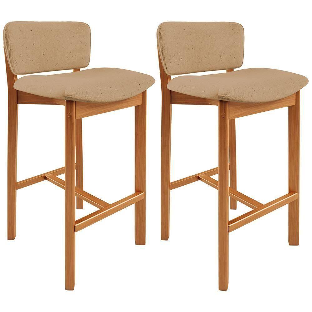 Kit 02 Banquetas Alta Para Cozinha Sala De Jantar Bar Dara L02 Linho Bege Escuro - Lyam Decor