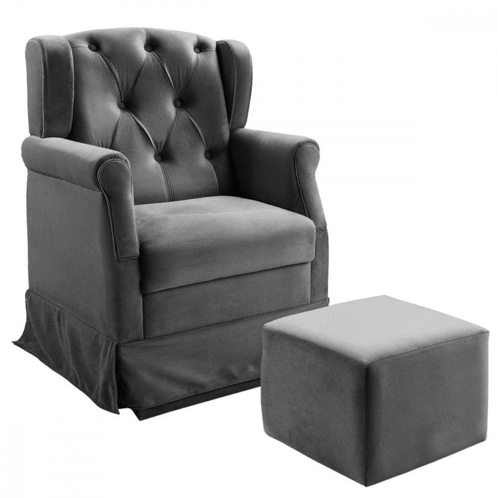 Poltrona De Amamentação Balanço Puff Ternura Suede Chumbo Chumbo