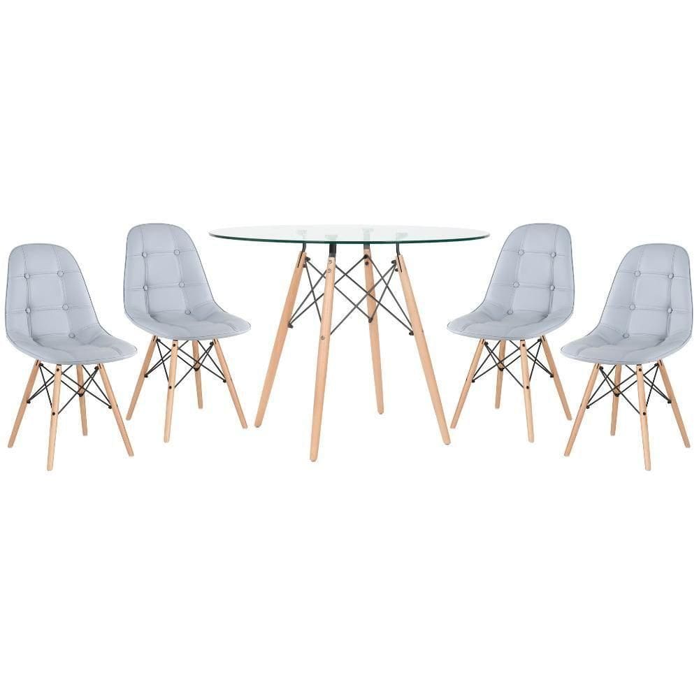Kit - Mesa De Vidro Eames 100 Cm + 4 Cadeiras Eames Botonê Cinza Claro Cinza-claro