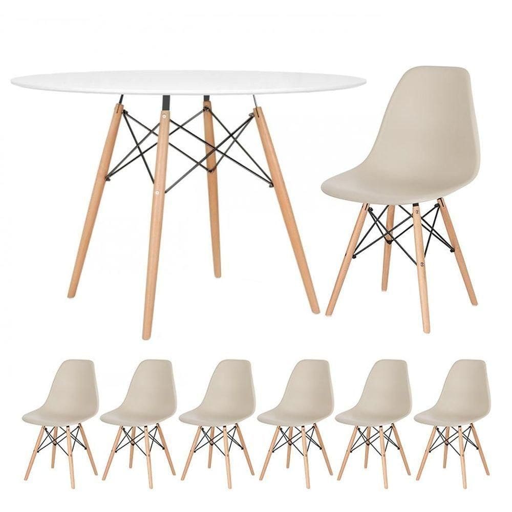 Kit - Mesa Eames 120 Cm Branco + 6 Cadeiras Eames Dsw Nude Mesa Branco Com Cadeiras Nude