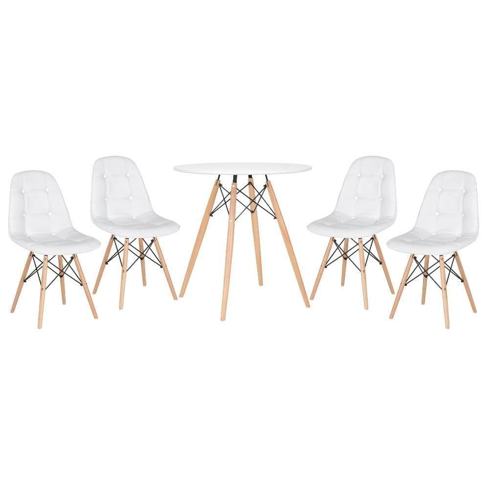 Kit - Mesa Eames 70 Cm + 4 Cadeiras Eames Botonê Mesa Branco Com Cadeiras Branco Mesa Branco Com Cadeiras Branco