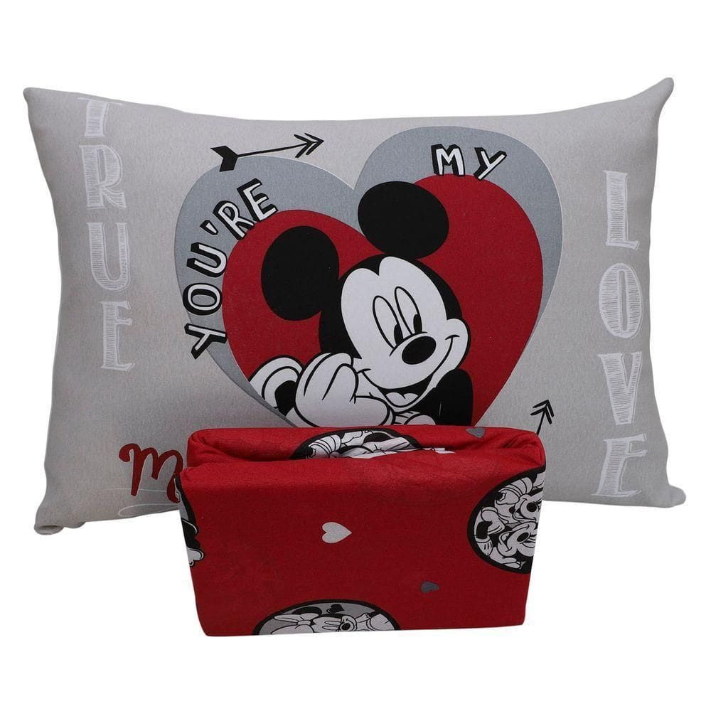 Jogo De Cama Portallar Solteiro Joy Malha Mista Estampado Disney Mickey Minnie Lovers 2 Peças Vermelho