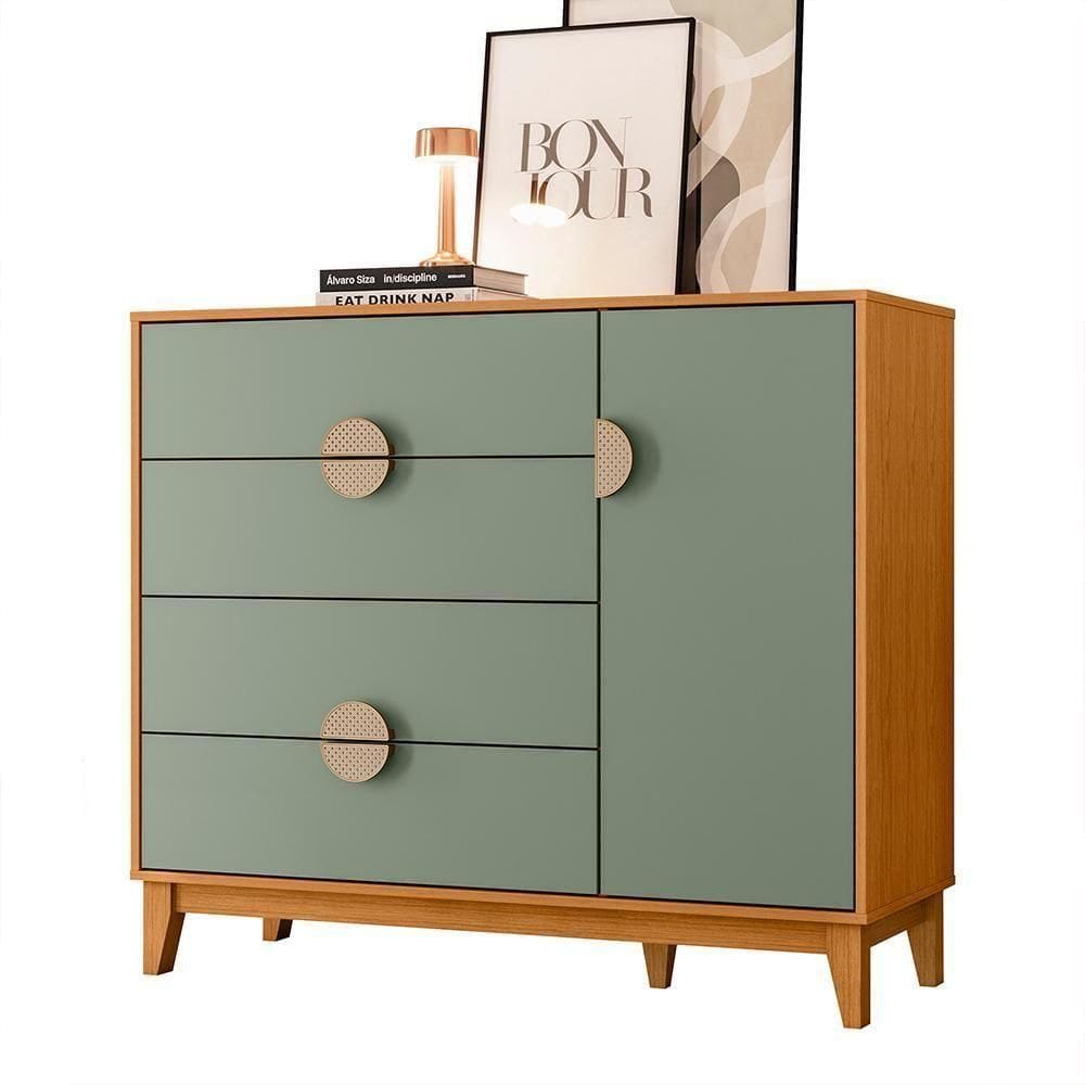 Cômoda Sapateira Ipê 1 Porta E 4 Gavetas Cinamomo-sálvia - Móveis Albatroz Cinamomo-sálvia