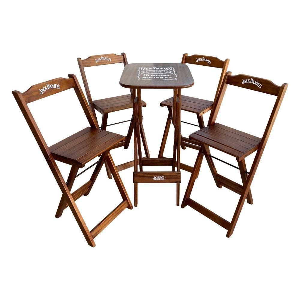 Conjunto Mesa Bistrô Com 4 Banquetas Dobráveis De Madeira Personalizada Jack - Imbuia