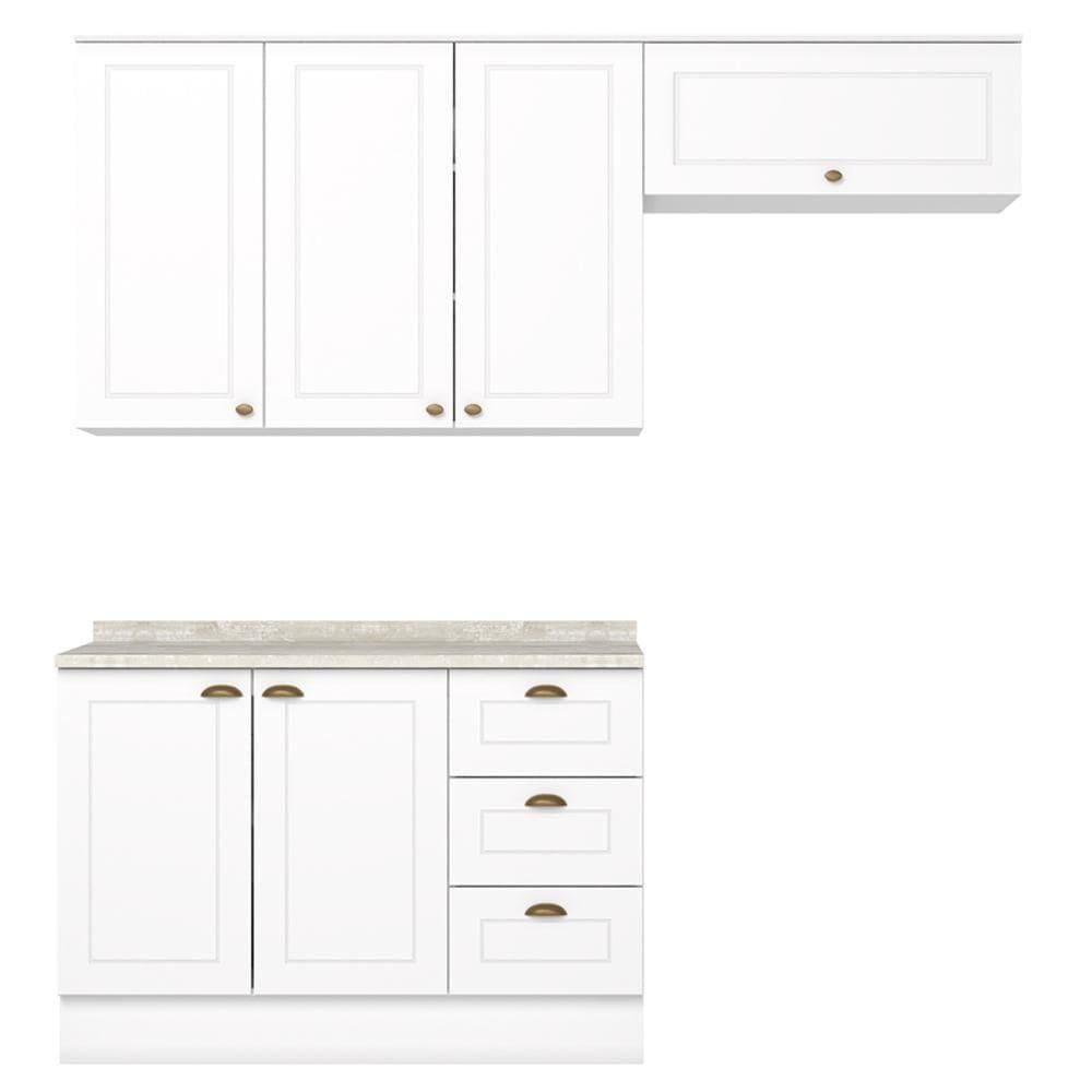Cozinha Modulada 4 Portas Balcao Tampo 200 Cm Americana Branco Calcare Henn