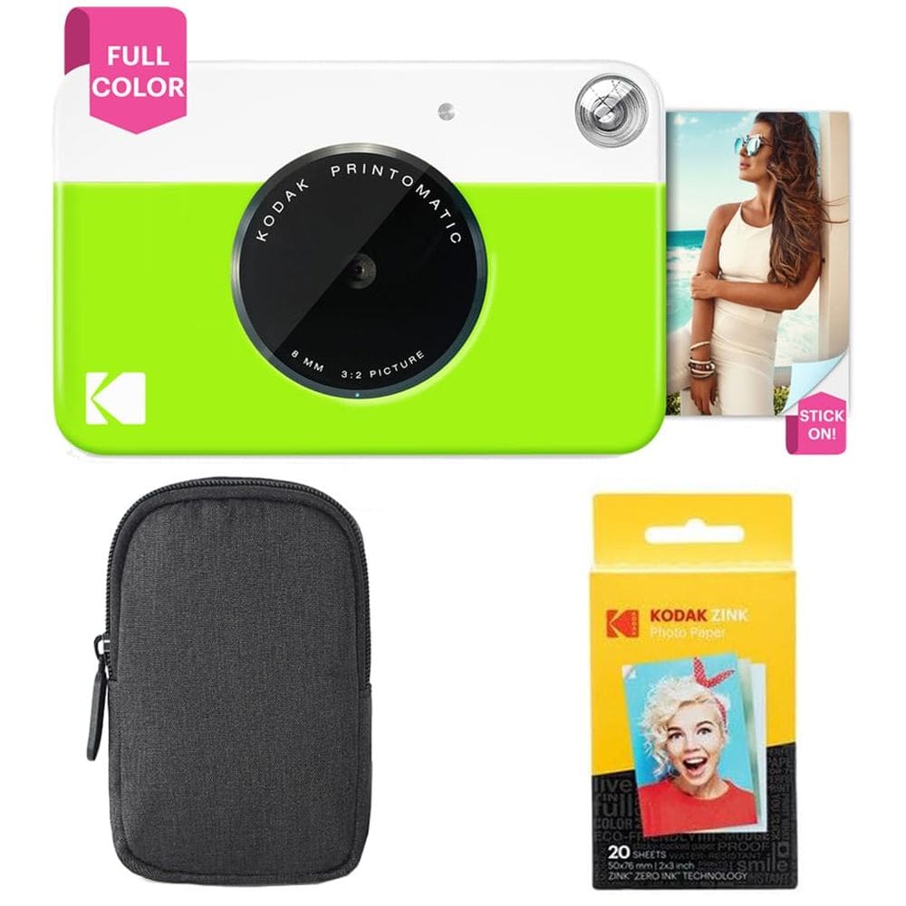 Câmera de impressão instantânea KODAK Printomatic com estojo e papel verde