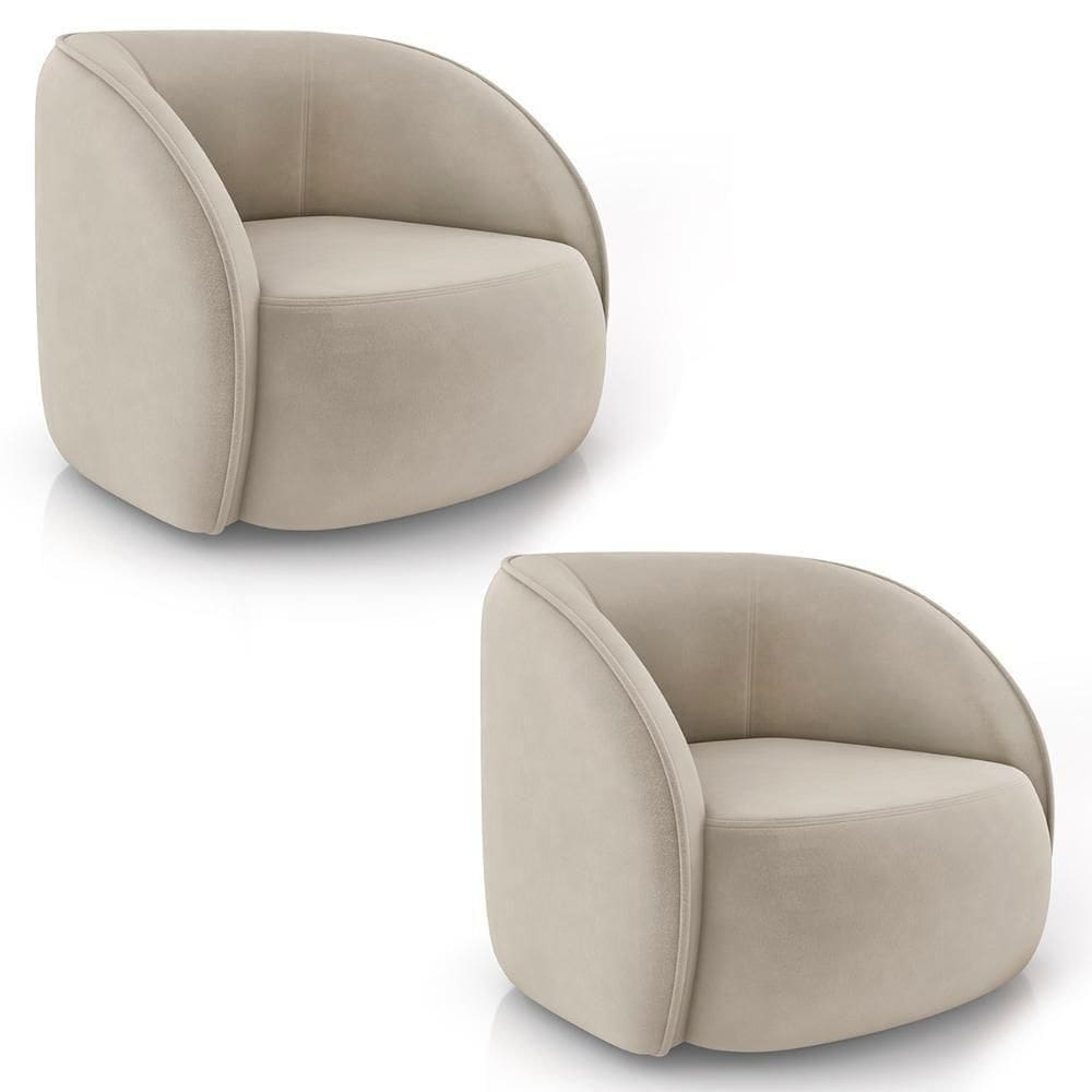 Poltrona Para Sala Orgânica Kit 2 Zion M22 Veludo Bege - Mpozenato