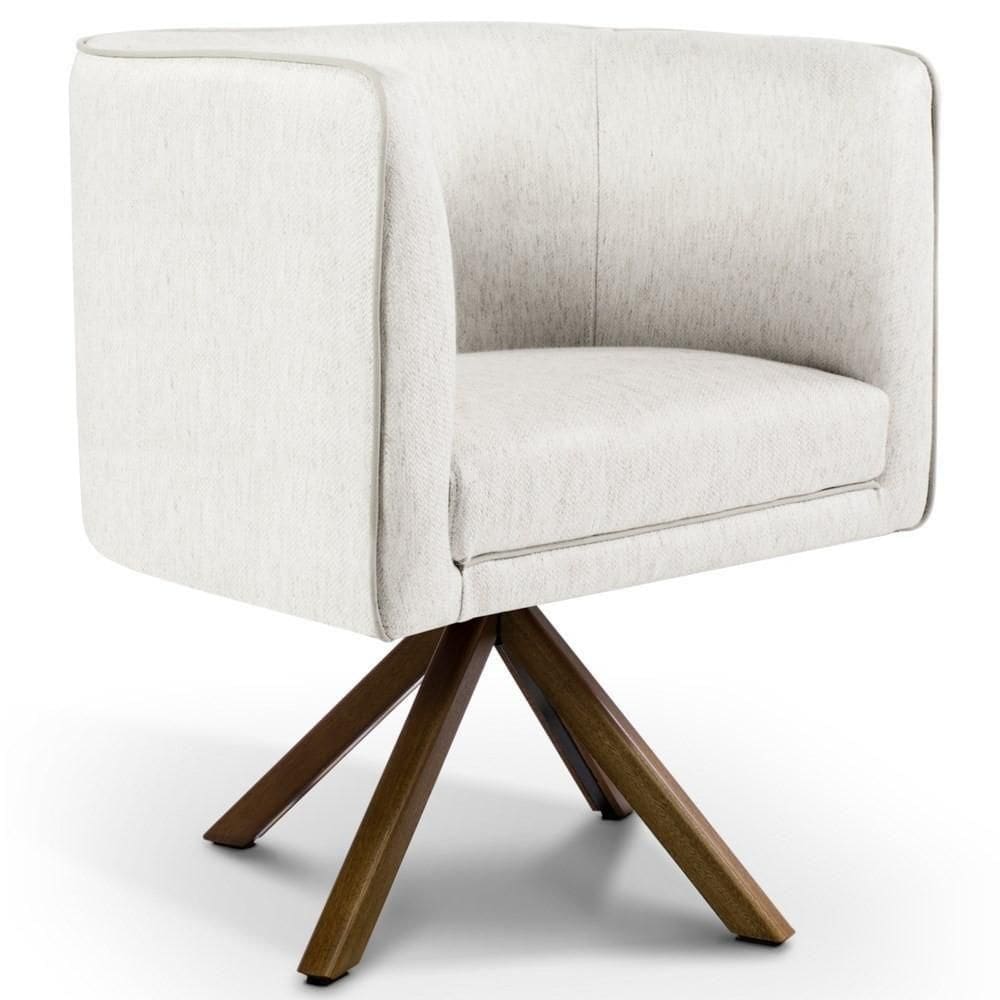 Poltrona Decorativa Giratória Base Giromad Madeira Betina C-443 Linho Bege - Domi