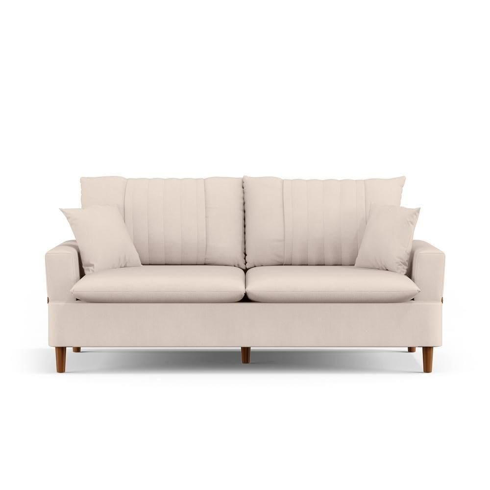 Sofá Living 3 Lugares 200cm Com Almofadas Veras D05 Suede Bege Claro - Mpozenato