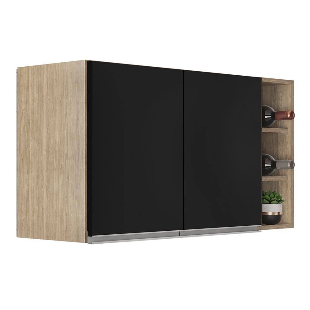 Armário De Cozinha Aéreo Califórnia 100cm E Nicho Garrafeiro Castanho/preto - Lumil