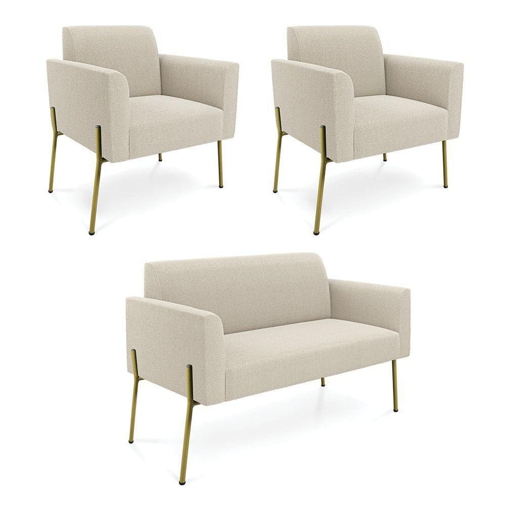 Namoradeira E 2 Poltronas Pé Ferro Dourado Marisa Bouclê D03 - D`rossi Cor Cinza