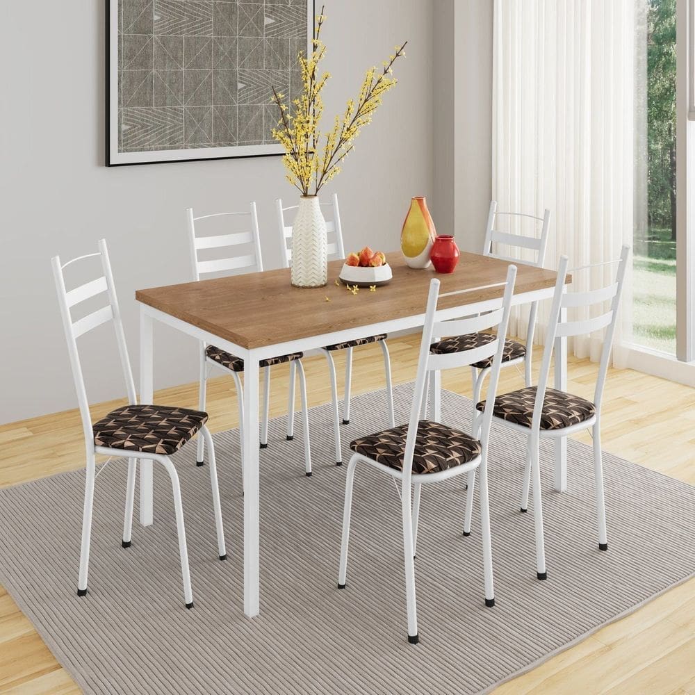 Conjunto de Mesa com 6 Cadeiras Adriana Branco/Palha/ Demolição