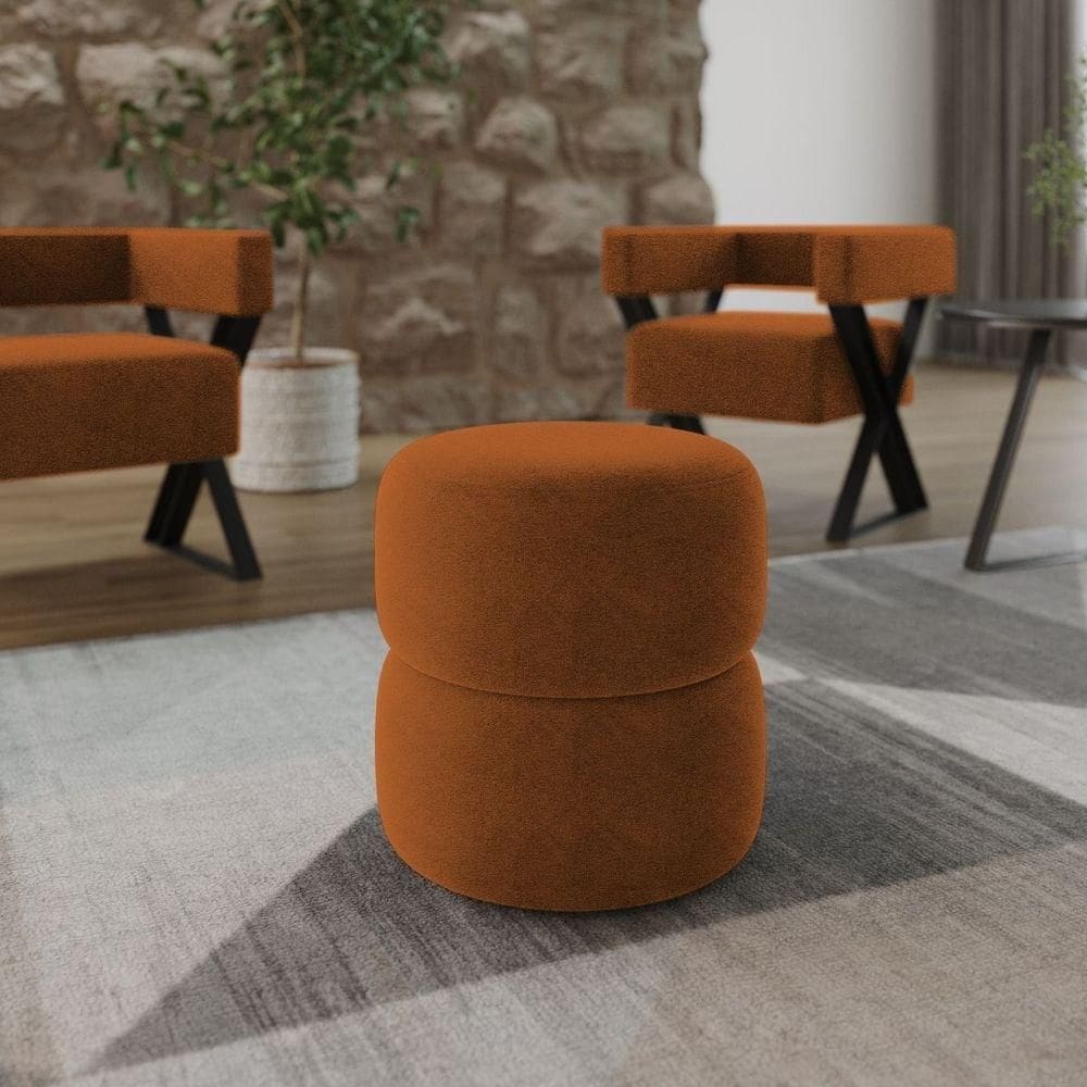 Puff Decorativo Estofado Para Sala Redondo Jasmin Bouclé Terracota