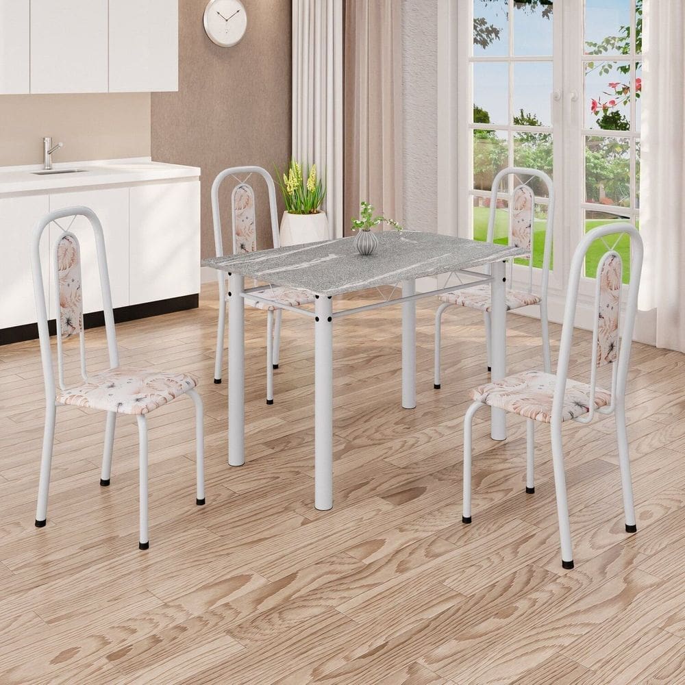 Conjunto de Mesa com 4 Cadeiras Lívia Bege/Branco