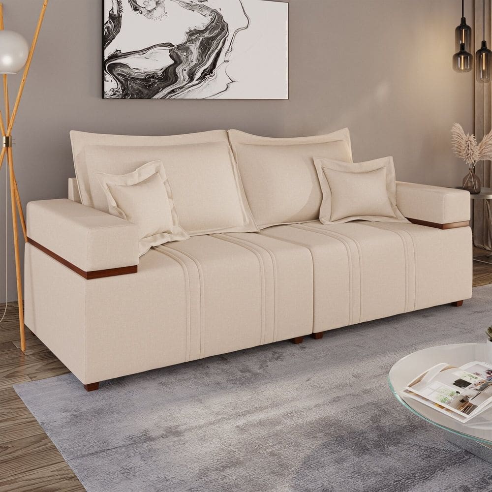 Sofá com 4 Lugares 200cm X 95cm X 81cm Bege