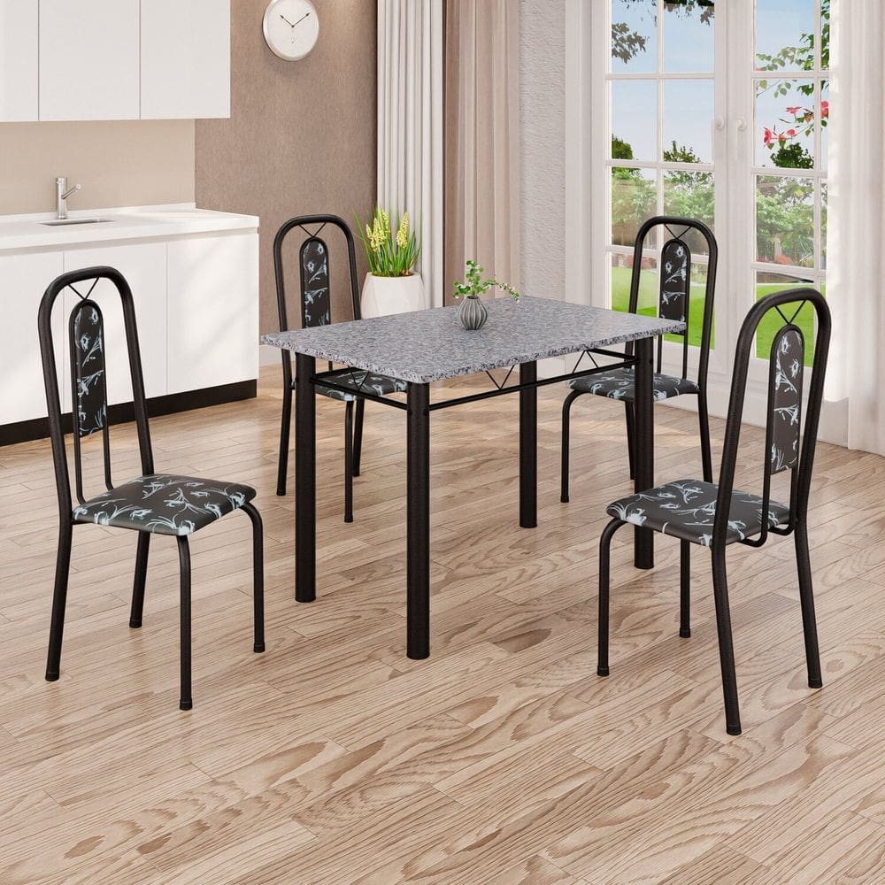 Conjunto de Mesa com 4 Cadeiras Lívia Preto