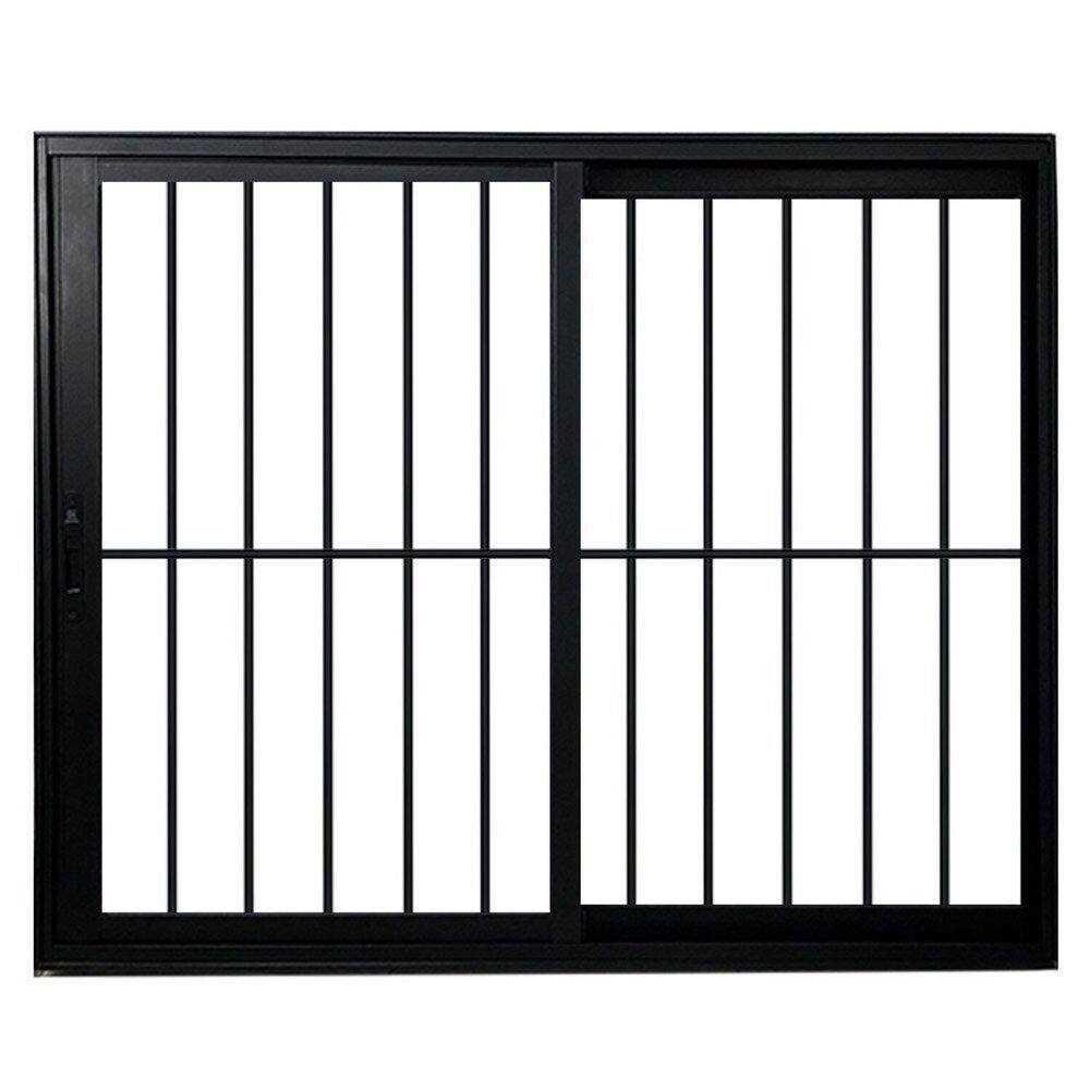 Janela Vitro 2 Folhas com Grade de Correr Alum. Preto Linha Veneza 120x120 Preto