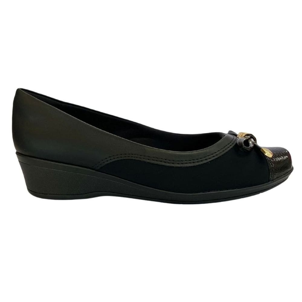 Sapatilha Anabela ComfortFlex 2594303 Feminino Preto bico redondo