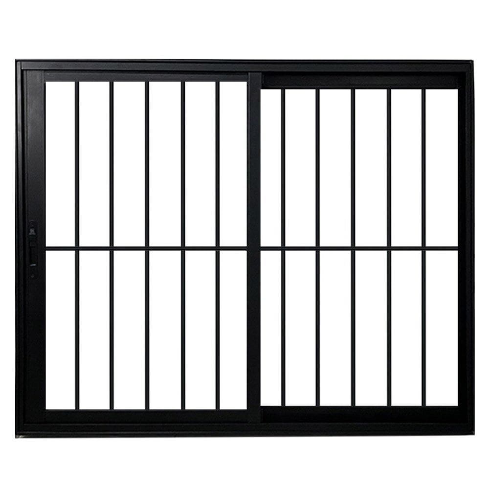 Janela Vitro 2 Folhas com Grade de Correr Alum. Preto Linha Veneza 100x150 Preto