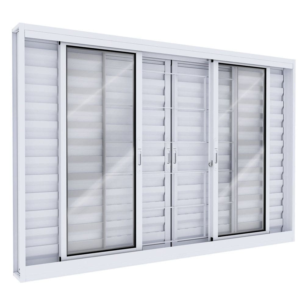 Janela de Aço Veneziana 6 Folhas com Grade 100x200 Lucasa Branco